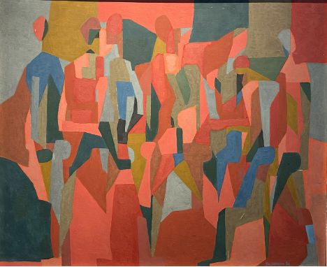 Bachmann, Herrmann (1922 Halle/Saale - Karlsruhe 1995) Ohne Titel - abstrakte Figuren. Öl/Masoniteplatte, re. u. sign. "Bachm