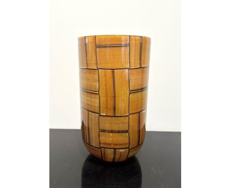 Barovier, Ercole Vase "Tessere ambra". Farbloses Glas mit aufgeschmolzenen, rechteckigen Glasplättchen in Ockerbraun, dunkelv
