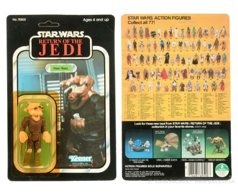 Kenner Star Wars Return of the Jedi vintage Ree-Yees 3 3/4" figure, Mint, within Excellent (yellowed) bubble, upon Good Plus 