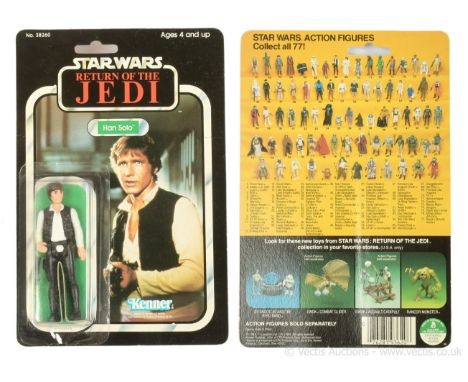 Kenner Star Wars vintage Return of the Jedi Han Solo 3 3/4" figure, Mint, within Near Mint bubble, upon Excellent (light surf