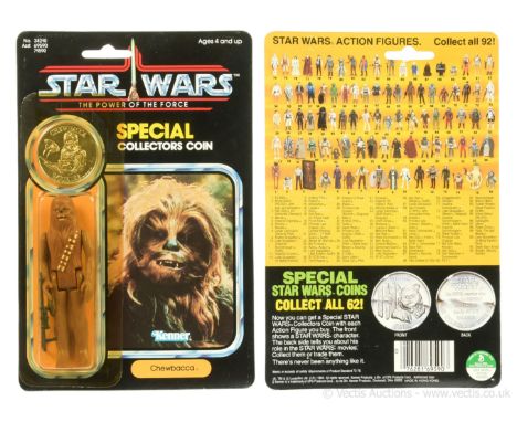 Kenner Star Wars vintage The Power of the Force Chewbacca 3 3/4" figure, Mint, within Excellent (yellowed) bubble, upon Near 