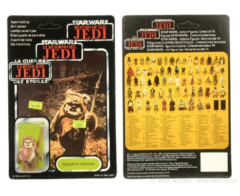 Palitoy Star Wars Return of the Jedi Tri-Logo vintage Wicket 3 3/4" figure, Mint, within Excellent (slight dents) bubble, upo