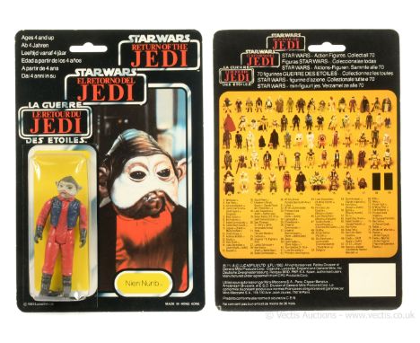 Palitoy Star Wars Return of the Jedi Tri-Logo vintage Nien Nunb 3 3/4" figure, Mint, within Excellent (slight dents) bubble, 