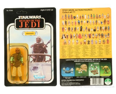 Kenner Star Wars Return of the Jedi vintage Weequay 3 3/4" figure, Mint, within Excellent (yellowed) bubble, upon Excellent (
