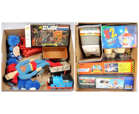 Mixed group includes G.I.JOE Live The Adventure board game (complete, unused), Matchbox Motorcity Intercom City MC-560, Tyco 