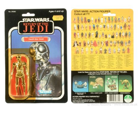 Kenner Star Wars Return of the Jedi vintage Death Star Droid 3 3/4" figure, Mint, within Excellent (yellowed) bubble, upon Ne