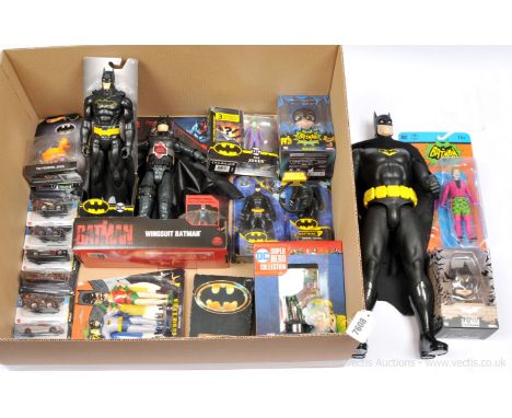 Quantity of Batman related collectables including Hot Toys Cosbaby figures, McFarlane Toys Batman Classic TV Series Joker fig