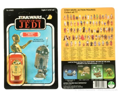 Kenner Star Wars Return of the Jedi vintage R2-D2 sensorscope 3 3/4" figure, Mint, within Excellent (yellowed) bubble, upon E