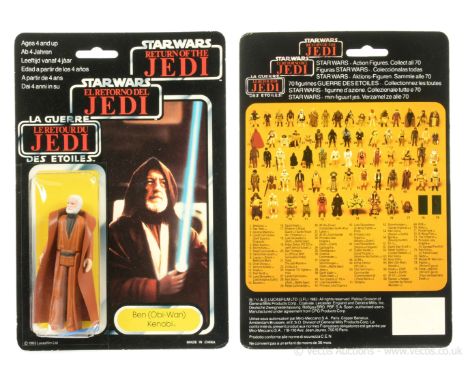 Palitoy Star Wars Return of the Jedi Tri-Logo vintage Ben Obi-Wan Kenobi 3 3/4" figure, Mint, within Good Plus (dented) bubbl