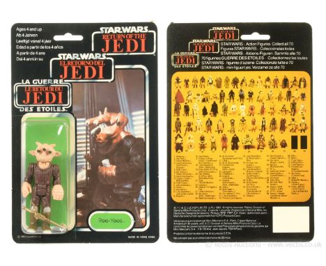 Palitoy Star Wars Return of the Jedi Tri-Logo vintage Ree-Yees 3 3/4" figure, Mint, within Excellent (slight dents) bubble, u