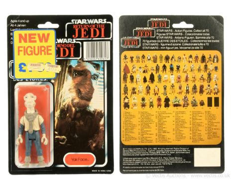 Palitoy Star Wars Return of the Jedi Tri-Logo vintage Yak Face 3 3/4" figure, Mint, within Good Plus (dented) bubble, upon Ex