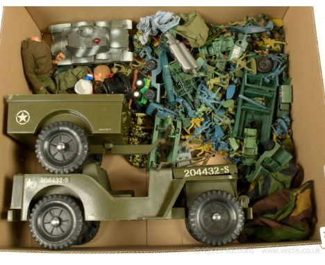 Quantity of Military Toy Collectables including Action Man Jeep, figure and accessories, generally Fair to Good, unchecked fo