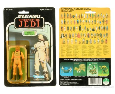 Kenner Star Wars Return of the Jedi vintage Bossk 3 3/4" figure, Mint, within Excellent (yellowed) bubble, upon Excellent (mi