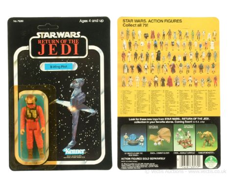 Kenner Star Wars Return of the Jedi vintage B-Wing Pilot 3 3/4" figure, Mint, within Excellent (yellowed) bubble, upon Near M