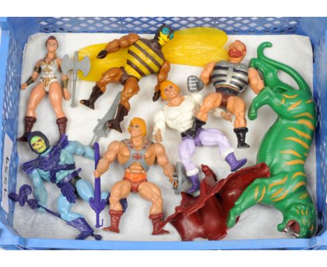 Mattel vintage Masters of the Universe figures x seven including He-Man (complete), Fisto (complete, sword handle broken), Pr