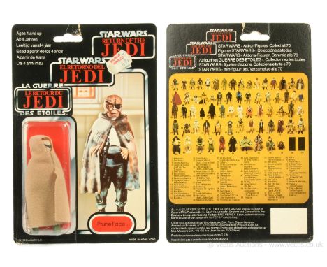 Palitoy Star Wars Return of the Jedi Tri-Logo vintage Prune Face 3 3/4" figure, Mint, within Excellent (slight dents) bubble,