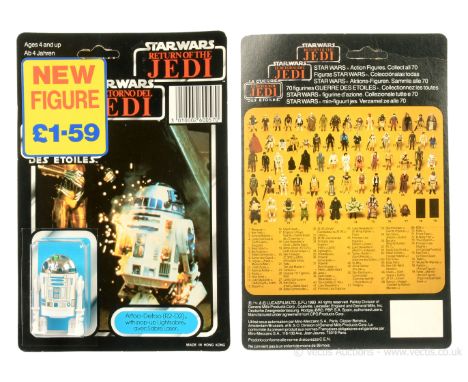 Palitoy Star Wars Return of the Jedi Tri-Logo vintage R2-D2 pop up Sabre 3 3/4" figure, Mint, within Near Mint bubble, upon G