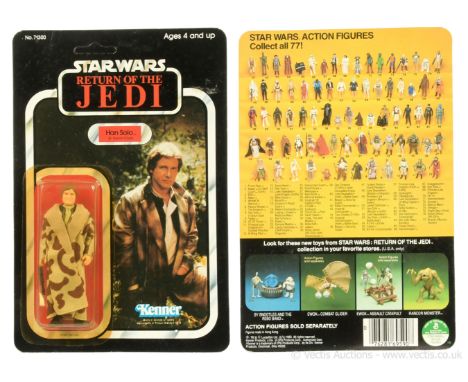 Kenner Star Wars Return of the Jedi vintage Han Solo Trench Coat 3 3/4" figure, Mint, within Excellent (yellowed) bubble, upo