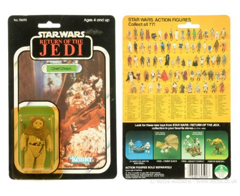 Kenner Star Wars Return of the Jedi vintage Chief Chirpa 3 3/4" figure, Mint, within Excellent (yellowed) bubble, upon Good P