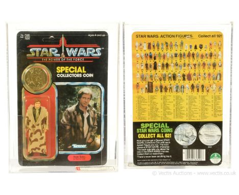 Kenner Star Wars vintage The Power of the Force Han Solo Trench Coat 3 3/4" figure, AFA Graded 75 Y-EX+/NM, upon un-punched 9
