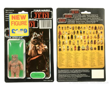 Palitoy Star Wars Return of the Jedi Tri-Logo vintage Romba 3 3/4" figure, Mint, within Good Plus (dented) bubble, upon Near 