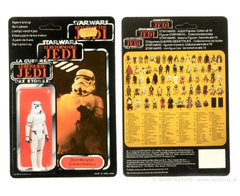 Palitoy Star Wars Return of the Jedi Tri-Logo vintage Stormtrooper 3 3/4" figure, Mint, within Near Mint bubble, upon Excelle