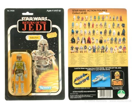 Kenner Star Wars Return of the Jedi vintage Boba Fett 3 3/4" figure, Mint, within Excellent (yellowed) bubble, upon Excellent