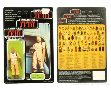 Palitoy Star Wars Return of the Jedi Tri-Logo vintage Bossk 3 3/4" figure, Mint, within Near Mint bubble, upon Excellent un-p