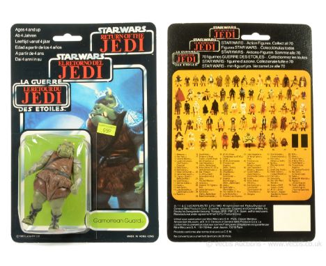 Palitoy Star Wars Return of the Jedi Tri-Logo vintage Gamorrean Guard 3 3/4" figure, Mint, within Good (dented) bubble, upon 