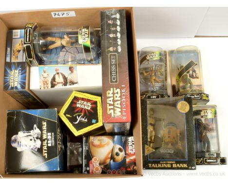 Quantity of Star Wars modern collectables including Epic Force rotating figures, Hasbro Episode II Attack of the Clones Jango