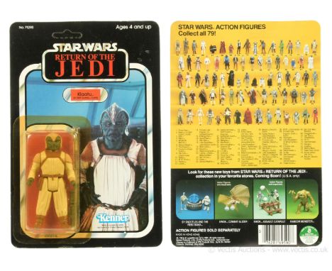 Kenner Star Wars Return of the Jedi vintage Klaatu Skiff Guard 3 3/4" figure, Mint, within Excellent (yellowed) bubble, upon 