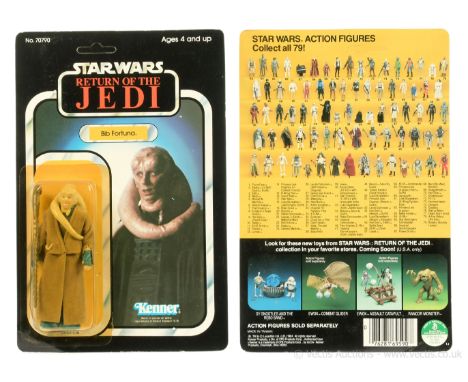 Kenner Star Wars Return of the Jedi vintage Bib Fortuna 3 3/4" figure, Mint, within Fair (cracked and yellowed) bubble, upon 