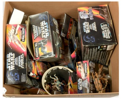 Quantity of Kenner / Hasbro Star Wars Power of the Force II 3 3/4" figures, vehicles and others, including Imperial AT-ST, X-