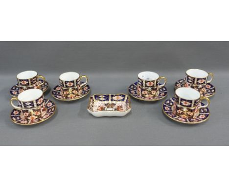 Six Royal Crown Derby Imari pattern 2451 coffee cans and saucers together with a Royal Crown Derby trinket dish (13) 