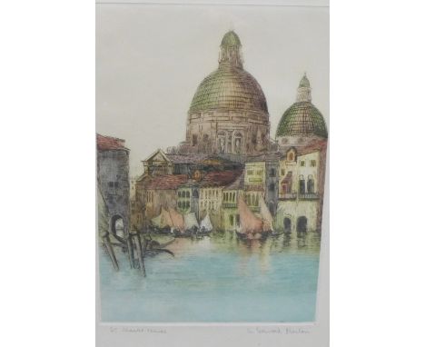 A. Edward Horton,  Saint Mark's Venice,  coloured etching, signed and entitled in pencil,  Framed under glass, 20 x 28cm 