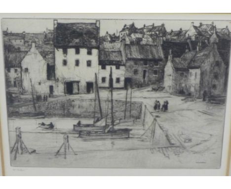 William Walker,  Harbour Scene, Etching, singed in pencil,  Framed under glass, 27 x 20cm 