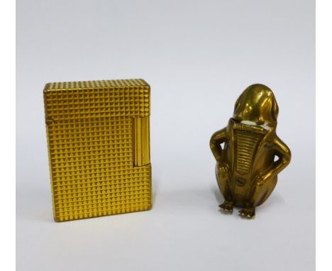 St Dupont of Paris, gold plated lighter and a brass Frog vesta (2) 