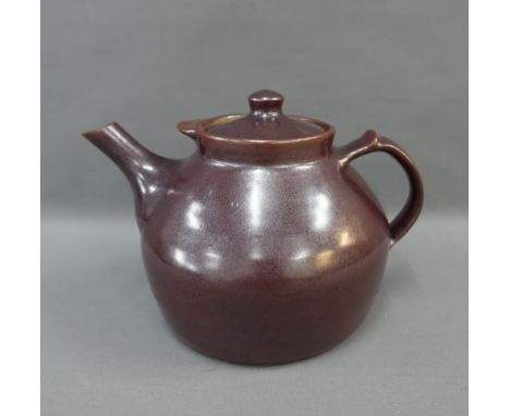 Geoffrey Whiting (1919 - 1988) tenmoku glazed stoneware teapot, impressed monograms, 16cm high 