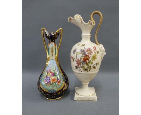 Continental porcelain fruit patterned vase and a Royal Worcester style ewer vase, tallest 22cm 92) 