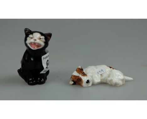 Royal Doulton Lucky Black cat and K series Sealyham terrier lying (2) 