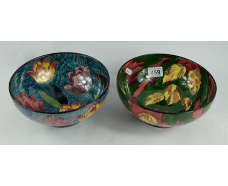 H & K hand painted bowl decorated with flowers and and another decorated with Tulips  (2)