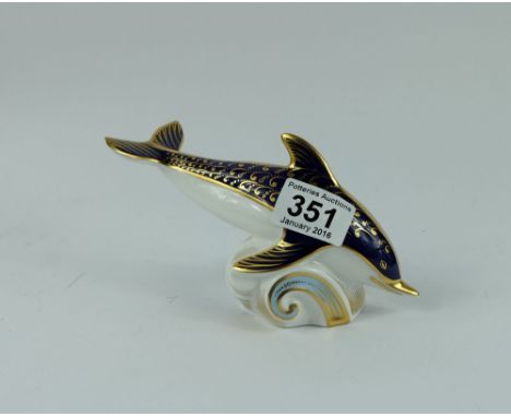 Royal Crown Derby Blue Dolphin with gold stopper