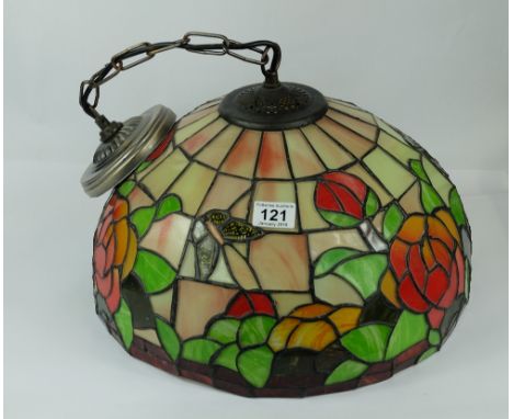 Large leaded glass Tiffany style ceiling lamp and bracket, decorated with butterfly's diameter 45cm