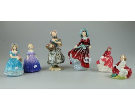 A collection of mixed ceramic lady figures to include Royal Doulton Home Again HN2167, Marie HN1370 and Emma HN3208, Coalport