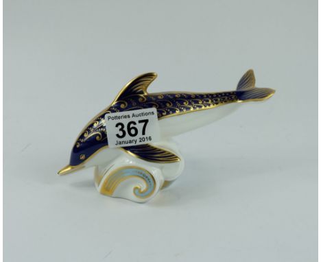 Royal Crown Derby Blue Dolphin with gold stopper