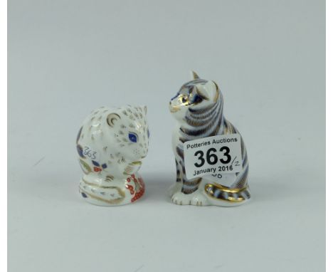 Royal Crown Derby figures Derby Dormouse (boxed) and Grey Kitten both with gold stopper (2)