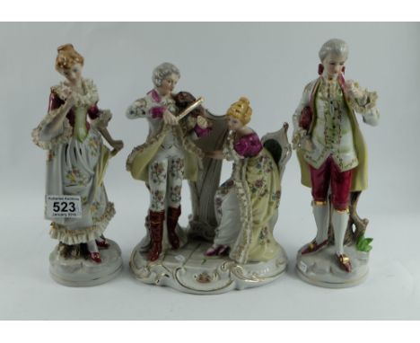A group of 3 large continental figures of ladies and gents at the ball (3)