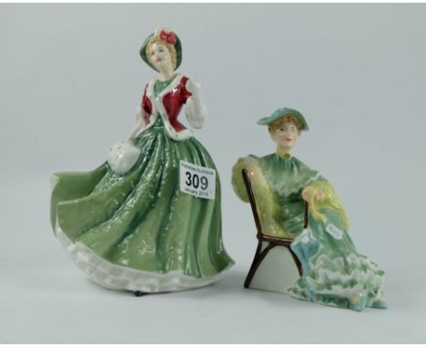 Royal Doulton lady figures Christmas Day 2000 HN4242 and Ascot HN2356 (2)