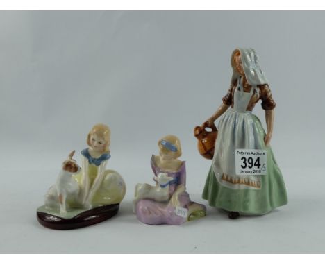 Royal Doulton Lady figures The Milkmaid HN2057, Mary Had a little lamb HN2048 and Golden Days HN2274 (3)