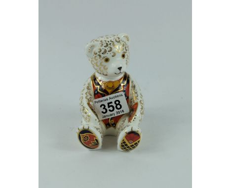 Royal Crown Derby Seated Teddy with gold stopper 